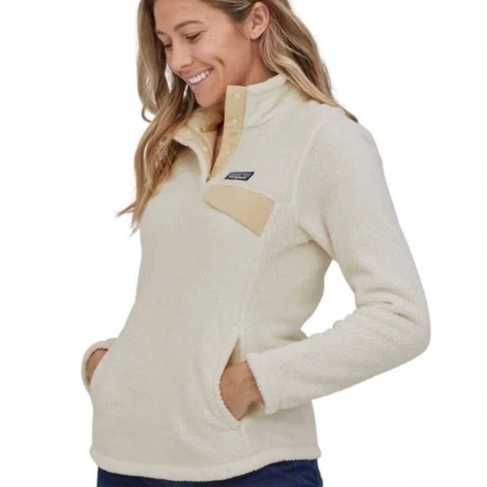 Patagonia Re-Tool Snap-T Fleece Pullover Sweatshirt Jacket Size Small Cream Cozy
